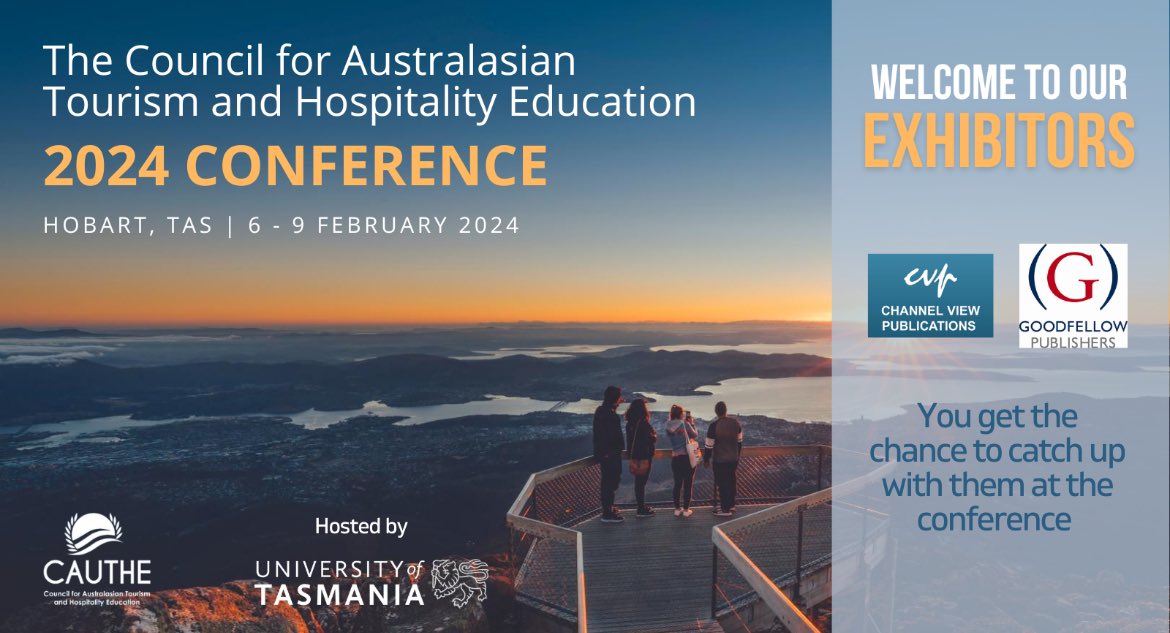 Anne Hardy (@annehardytas) on Twitter photo Less than 2 weeks to go until the <a href="/cauthe1/">CAUTHE</a> conference and we want to say a special thanks to our exhibitors - <a href="/GoodfellPub/">Goodfellow Publishers</a> and <a href="/Channel_View/">Channel View</a> publications!
Please visit their exhibits when you attend. They are looking forward to chatting with you!
<a href="/DrOscarVP/">Dr Oscar Vorobjovas-Pinta</a> @cansengooi Less than 2 weeks to go until the <a href="/cauthe1/">CAUTHE</a> conference and we want to say a special thanks to our exhibitors - <a href="/GoodfellPub/">Goodfellow Publishers</a> and <a href="/Channel_View/">Channel View</a> publications!
Please visit their exhibits when you attend. They are looking forward to chatting with you!
<a href="/DrOscarVP/">Dr Oscar Vorobjovas-Pinta</a> @cansengooi