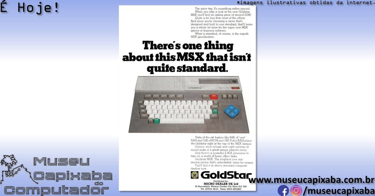 museucapixaba's tweet photo. É hoje!

O microcomputador MSX Goldstar FC-200 de 1984

Faz 40 anos!

+em https://t.co/8zX4R38qUo

#MuseuCapixaba #mcc #éhoje #museu #Tecnologia #Retro #Geek #Goldstar #GoldstarFC200 #GoldstarFC80 #MSX #LightPen #AVTFC200 #AY38910 #CanetaÓptica #GI #TI #Zilog #Z80 #TMS9929NL https://t.co/Pzrz0EzOfR