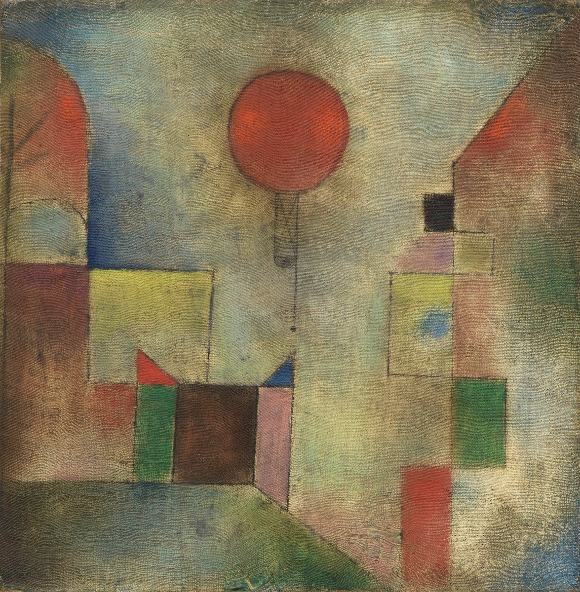 #PaulKlee's creative process involved turning his explorations with tonal values and lines into visual anecdotes. "Red Balloon" effortlessly combines delicately colored geometric shapes, creating a charming cityscape within the artwork. 

🎨 : Paul Klee, "Red Balloon," 1922.