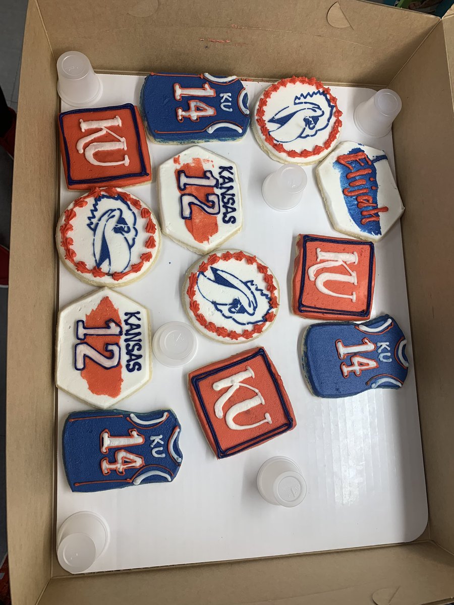 KandiMidgett3's tweet photo. When it’s a 6th grader’s 12th birthday and he brings KU cookies with a Patrick Cassidy jersey on them! https://t.co/5Nzf5yzqy3