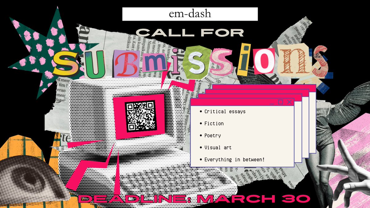 emdashjournal's tweet photo. ATTENZIONE‼️GRAD STUDENTS‼️

Our first issue,BEGINNINGS,was a celebration of blankness: that neutral netherzone from which all dancing life emerges. Now it’s time for YOU to decide our theme.
Can’t wait to watch you dance.
Link to submit in bio/qr code below.
Deadline: March 30 https://t.co/IAInc2hwe7