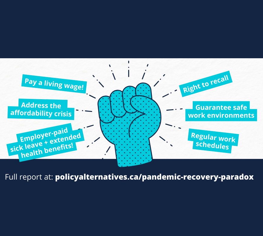 The hotel industry should not be making profits at the expense of hotel workers’ health, safety & livelihoods: policyalternatives.ca/pandemic-recov…

#ccpabc #pandemicrecovery #hotelworkers #precariouswork #hotelsinbc #union #britishcolumbia #canada #bcpoli #bclab #cdnpoli #labour #women