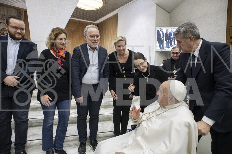 VQiriazi's tweet photo. "Today marks the memorable conclusion of the BFUG Board meeting under the auspices of the Holy See's education dicastery. A truly special and unforgettable moment crowned this event: the honor of meeting with Pope Francis. #BFUG #HolySee #Education #PopeFrancis https://t.co/pG8U2B6VEf