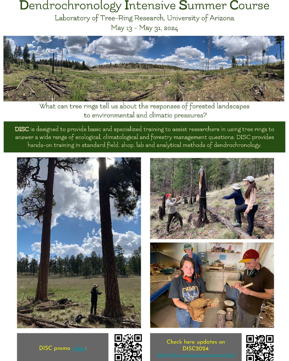 TreeRingLabUA's tweet image. We are pleased to announce registration is now open for our Dendrochronology Intensive Summer Course (DISC) @ May 13 - May 31, 2024. bit.ly/4b9xGUv

Click the link in the bio or below in the comments.