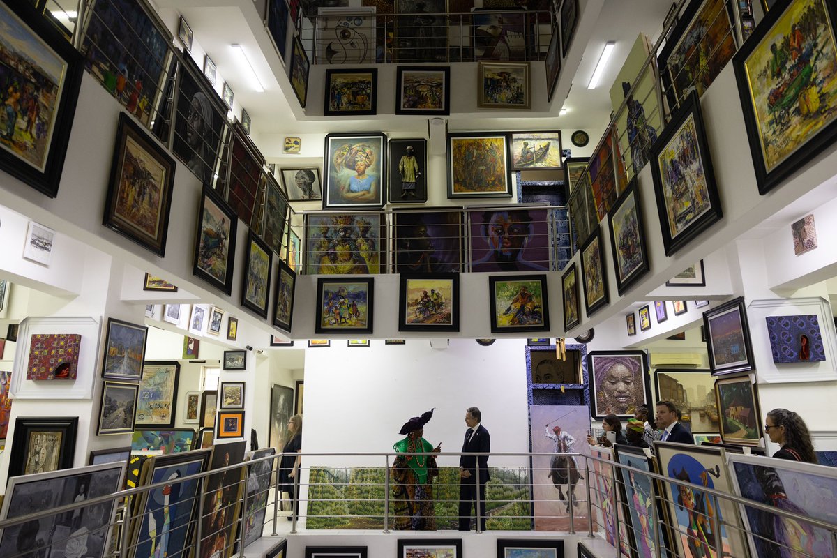 SecBlinken's tweet photo. Art is a powerful tool for diplomacy. It gives us space to express ourselves, to see one another, to build a sense of community. Quite simply, art breaks down barriers and brings people together.

I had a great visit to the Nike Art Gallery in Lagos today. https://t.co/0ZRAlpK1P5
