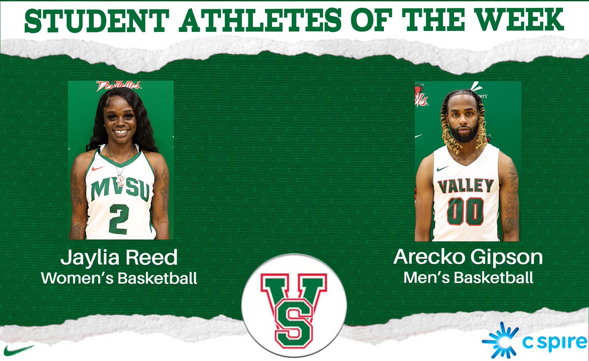 The MVSU athletics program recognizes Women’s Basketball’s Jaylia Reed and Men’s Basketball’s Arecko Gipson as the MVSU student-athletes of the week sponsored by @CSpire . This award recognizes student-athletes who have excelled in competition and in the classroom. #EleVate