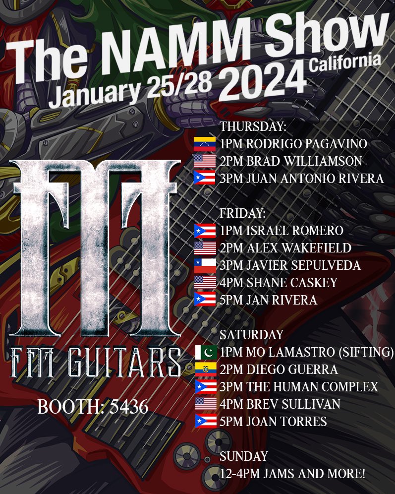 Mo LaMastro (@molamastro) on Twitter photo I'm performing a set at the <a href="/fm_guitars/">FM Guitars</a> booth(5436) of <a href="/NAMM/">NAMM</a> next week(1/27/24) 1pm! Big shoutout again to FM guitars and <a href="/felixmartin14/">Felix Martin</a> for the endorsement, and putting my name on the set schedule alongside some of the best musicians this world has to offer. Massively honored!❤️🔥 I'm performing a set at the <a href="/fm_guitars/">FM Guitars</a> booth(5436) of <a href="/NAMM/">NAMM</a> next week(1/27/24) 1pm! Big shoutout again to FM guitars and <a href="/felixmartin14/">Felix Martin</a> for the endorsement, and putting my name on the set schedule alongside some of the best musicians this world has to offer. Massively honored!❤️🔥