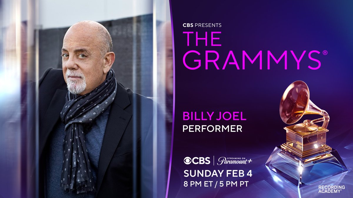 🎹 5-time GRAMMY winner, past <a href="/MusiCares/">MusiCares</a> Person of the Year honoree, and the piano man himself, @BillyJoel will perform at the #GRAMMYs on Sunday, February 4th at 8 PM ET / 5 PM PT on <a href="/CBS/">CBS</a>. 

Learn more about this year’s performers: grm.my/4b6yZDR