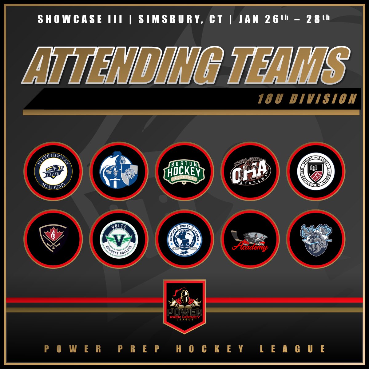 PowerPrepHL's tweet photo. 👀 Check out the PPHL teams attending our LOADED Connecticut Showcase this weekend‼️

🔥 Can’t wait to watch our league teams battle it out! 

📲: https://t.co/4qKjWuwprR

🎥 NHL, College, Junior Scouts/Coaches can also watch Live  on @LiveBarn 

#PowerUp #PowerUnited #PowerUp https://t.co/friGRYosht