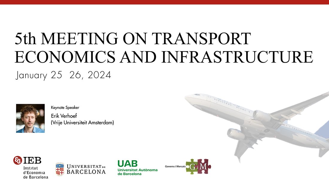 FundacioIEB's tweet image. Tomorrow and Friday we host the 5th Meeting on #TransportEconomics and Infrastructure ✈️ 🚅 

🗣️ Keynote speaker: Erik Verhoef (@VUamsterdam)
🗓️ 25-26 January

Organized by the @FundacioIEB, @UniBarcelona, Grup de Recerca GiM &amp;amp; @UABBarcelona.

More info: i.mtr.cool/grngitcjex