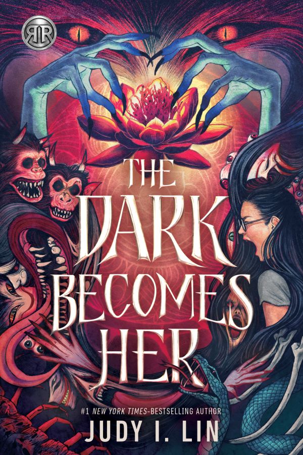 👁️COVER REVEAL👁️ I offer up now for your eyeballs, the glorious full cover of THE DARK BECOMES HER, my YA horror set in Vancouver's Chinatown coming out from @readriordan on Oct 1! Illustration by @zipcy88 and cover design by Zareen Johnson