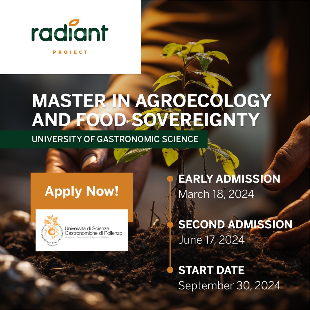 Apply now for the Master in Agroecology and Food Sovereignty at University of Gastronomic Science! You can find more information on their website 👇 swki.me/LQXaKacD #RADIANT #UniversityofGastronomicScience #Master #Applications #Agroecology #FoodSovereignty
