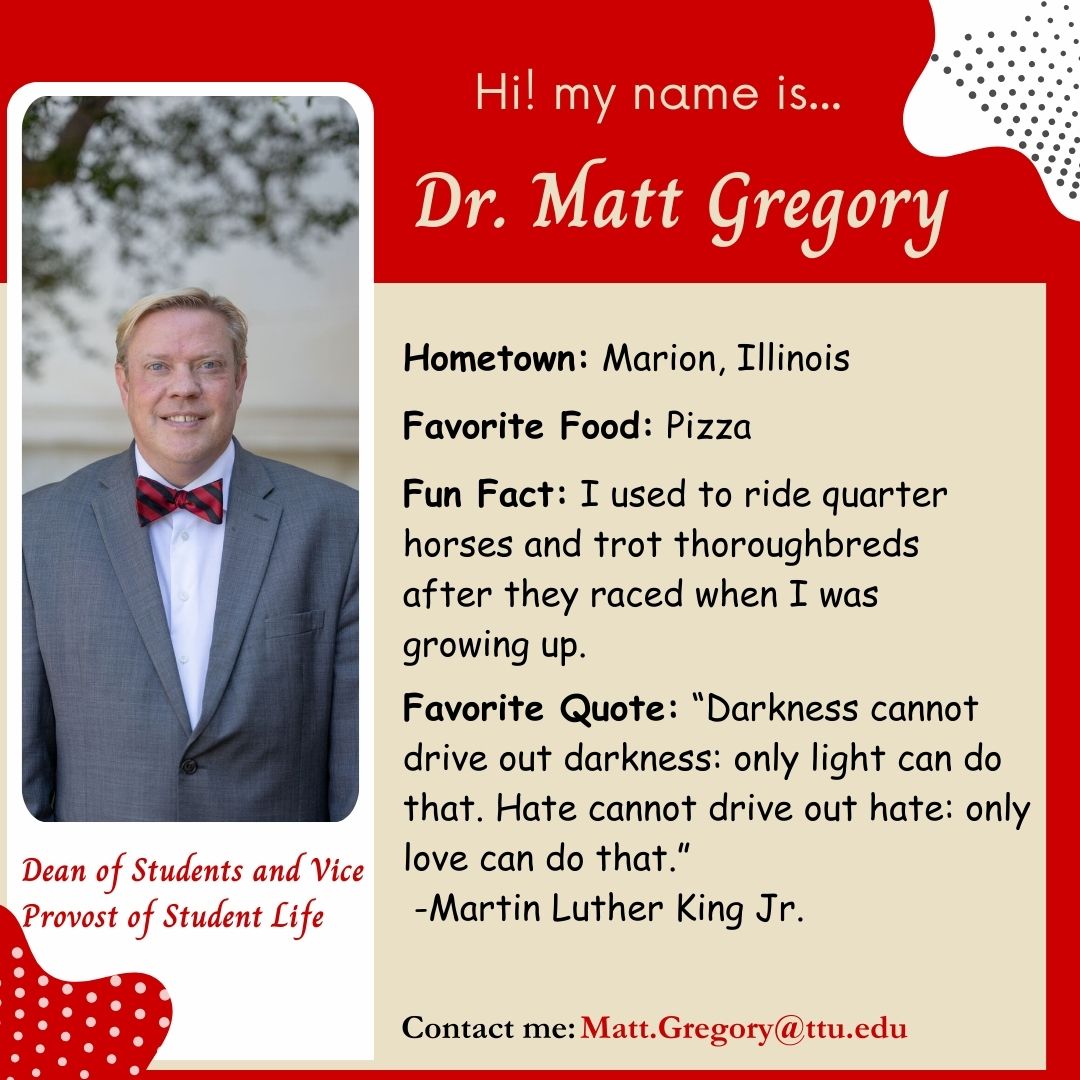 Introducing our Student Life Team! Meet the Dean of Students and Vice Provost of Student Life, Dr. Matt Gregory!