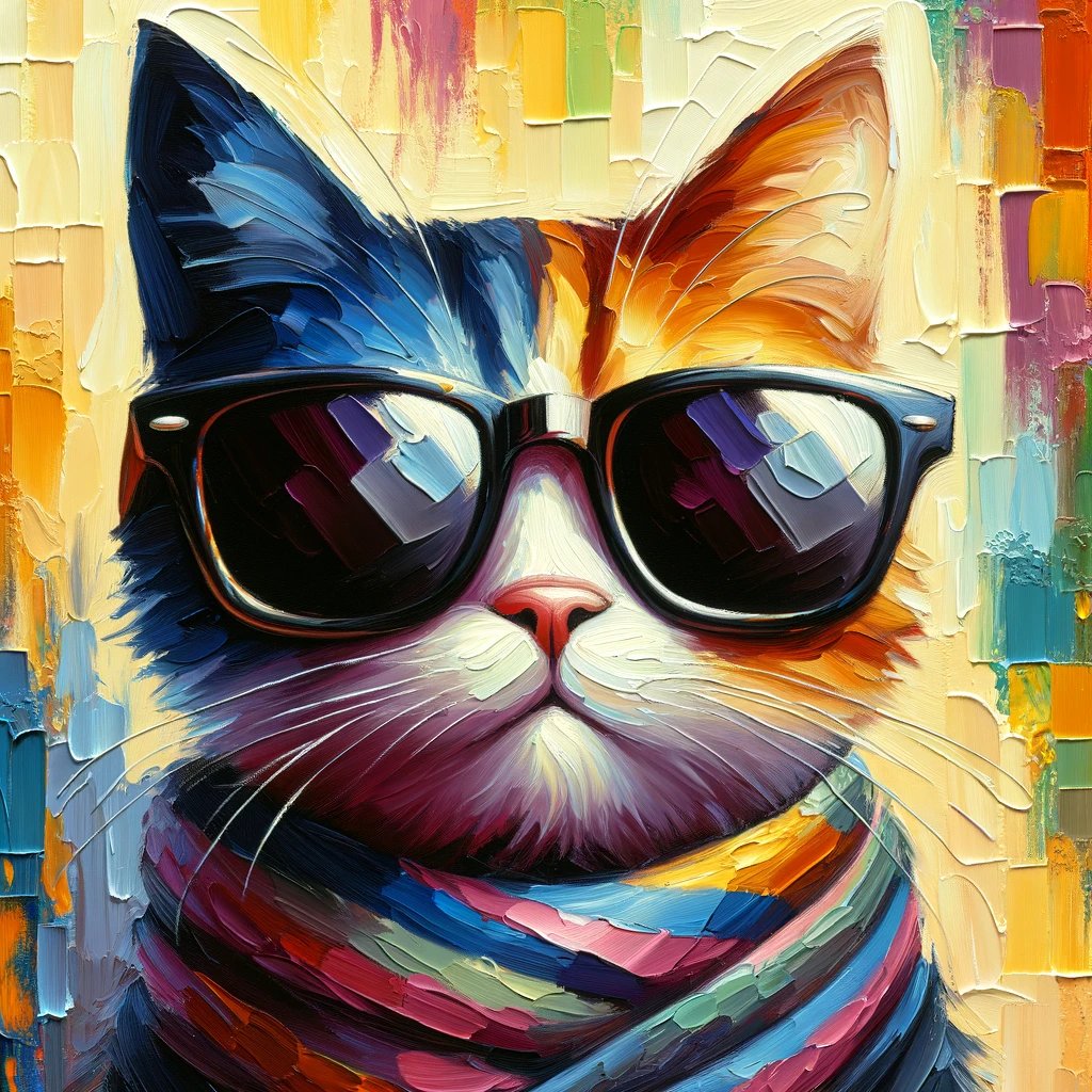 BeanieBlossom's tweet photo. #FunkyThursday

Prompt idea: Funky cat with sunglasses, painterly style, oil paint

Feel free to join in :)

#DigitalArt #AIArtWork #DigitalArtWork #AIArt #AIArtists #AIArtCommunity https://t.co/eOZRdltkQe