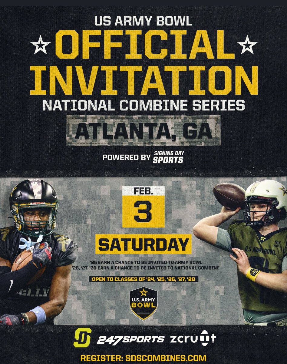 l am thankful and blessed✝️to receive an invitation to the @ArmyBowlCombine thank you @jrutkowski288 Excited to compete and show off my skills at the INVITATIONAL US ARMY BOWL COMBINE @LB_Technician @Qb_Architect @SelmaFootball @PrepRedzoneAL @HallTechSports1 @recruitmeu