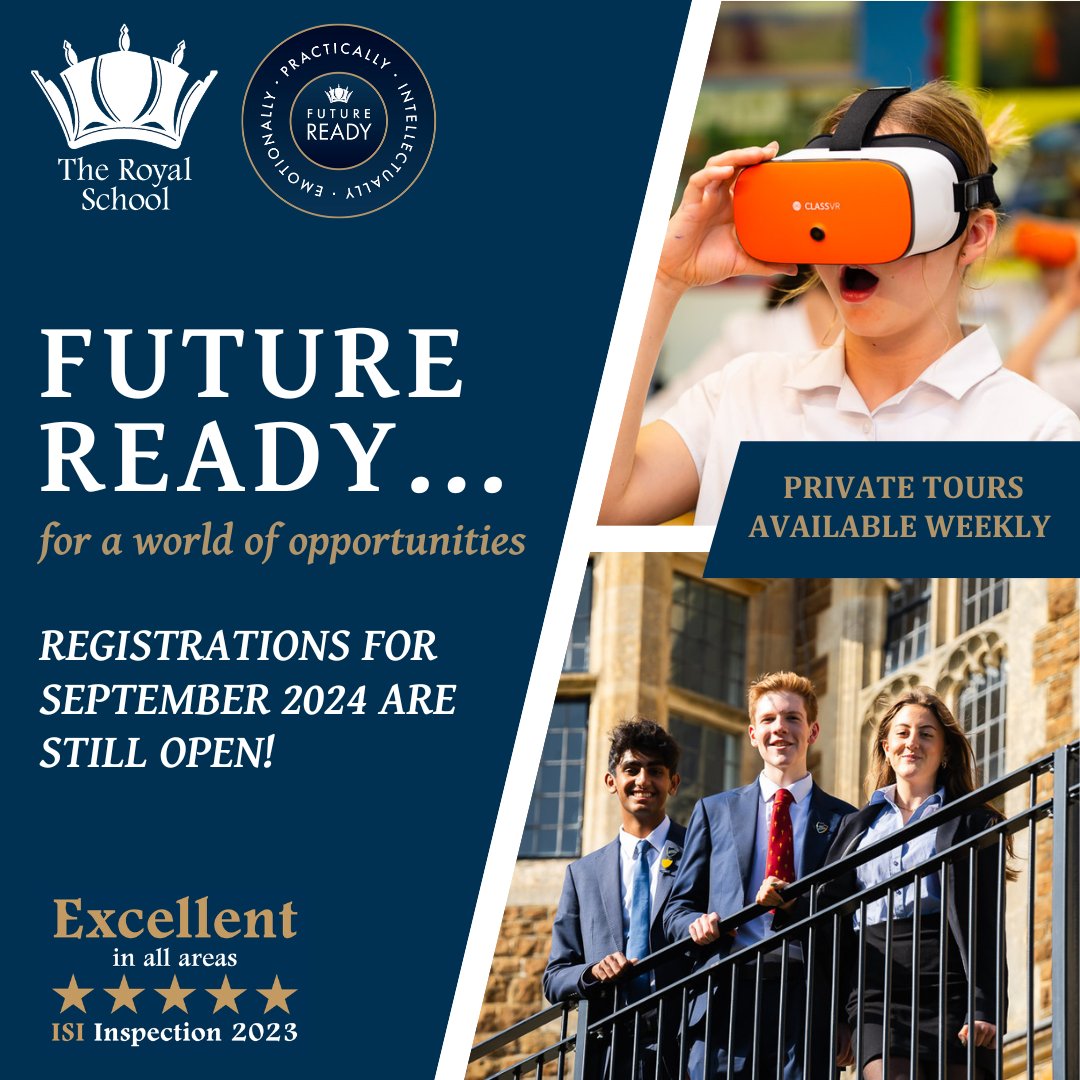 📣Registrations for September 2024 entry for Years 6,7,9 and 12 are still open!👉Book a private tour today, contact our admissions team at admissions@royal.surrey.sch.uk #TheRoyalSchool #Haslemere #Surrey #FutureReady #ShapingDreams