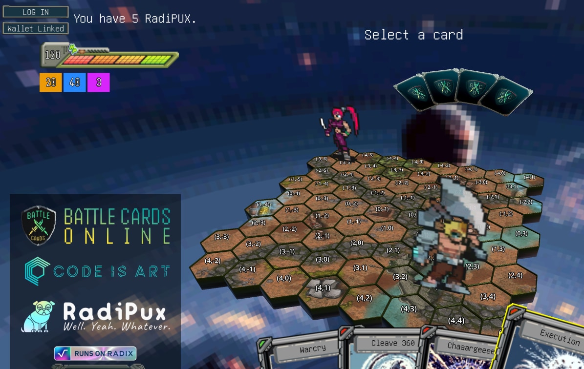 Brief look at #RadixDLT Wallet connect &amp; validation of active #RadiPux 🐶  in  #BattleCardOnline ⚔️!
RadiPUX HODLers will get early access in testing &amp; character presales.

Buy RadiPux here: bco.rocks/radipux 
Stake on BCO Validator: bco.rocks/validator
#Web3Gaming