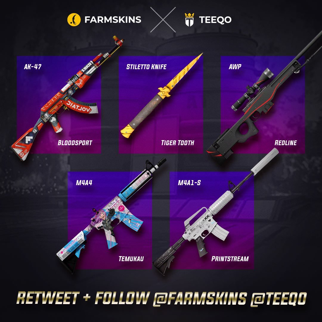 SKINS GIVEAWAY! FOLLOW @Teeqo x @Farmskins LIKE & RETWEET TO ENTER! 5 winners will be announced in a week. Good luck! :D