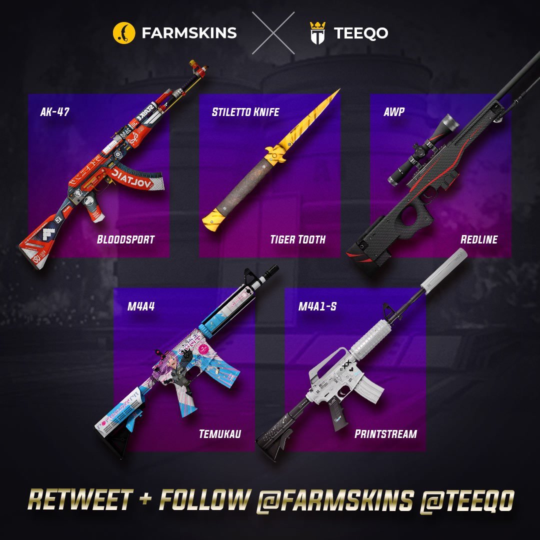 SKINS GIVEAWAY! 
FOLLOW <a href="/Teeqo/">Teeqo</a> x @Farmskins 
LIKE &amp; RETWEET TO ENTER!
5 winners will be announced in a week. 
Good luck! :D