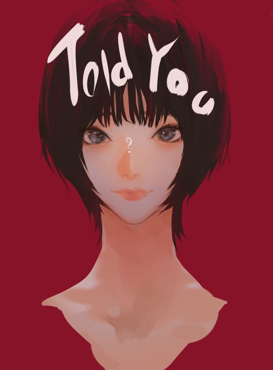 1girl solo short hair red background looking at viewer portrait simple background  illustration images
