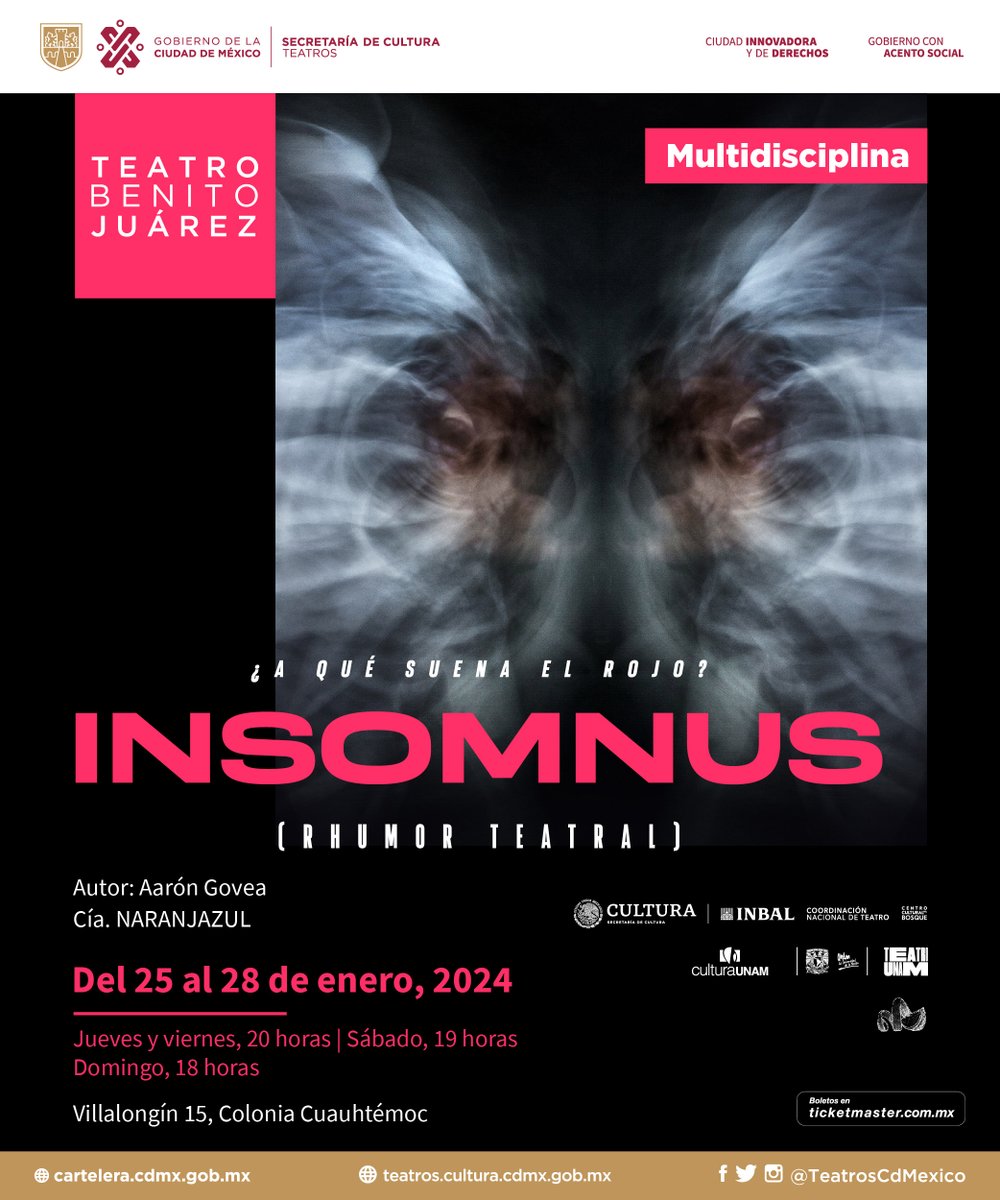 TeatrosCDMX's tweet photo. ¡Hoy es JUEVES 2x1 en Ticketmaster! 🎟️ Adquiere hoy tus boletos y acompáñanos en el #TeatroBenitoJuárez:
👉 #INSOMNUS: https://t.co/m8yiCxujtn
👉 #TheMexicoCityExperiment: https://t.co/GYoGHID5DQ
👉 #FinDePartida: https://t.co/zIBbXCotxw
👉 #Lun: https://t.co/VOYI9s837H https://t.co/pfqVk5iMtu