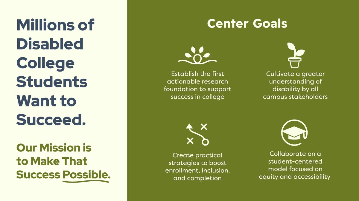 The CDC estimates over 4,000,000 college students have a disability — and our mission has over 4,000,000 important reasons to reach its goals. 

#DisabiltyAwareness #DisabilityInclusion #EducationForAll #EdResearch #IESfunded