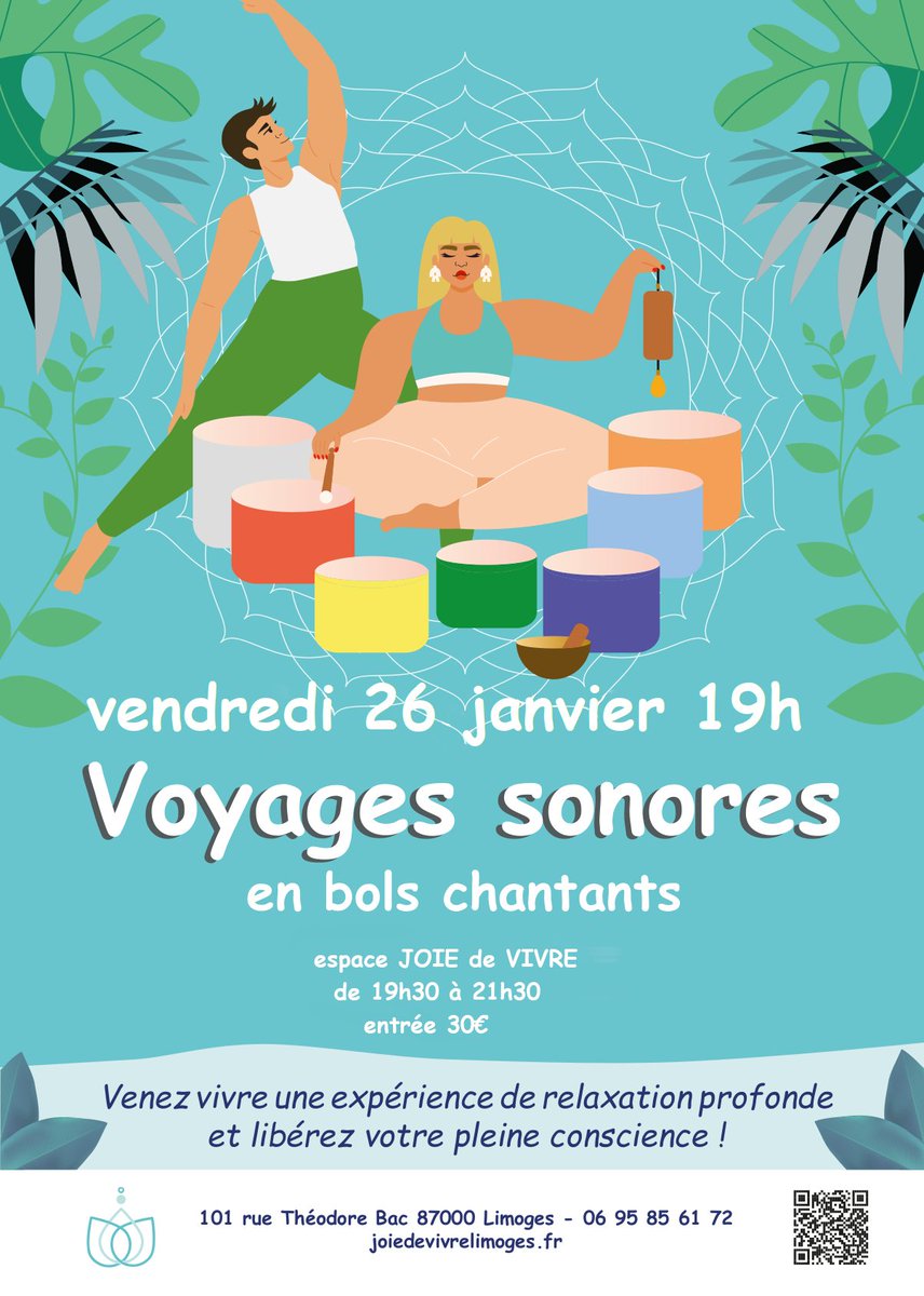 JOIEDEVIVRE87's tweet photo. Envie de voyage?
Besoin de ressourcement?
Une soirée bols Chantants!
Relaxation guidée à thème.
Voyage vibratoire.
Temps de partage.
Vendredi 26 à 19h.
https://t.co/gjQmIhoWPj https://t.co/3NTMGpCmix