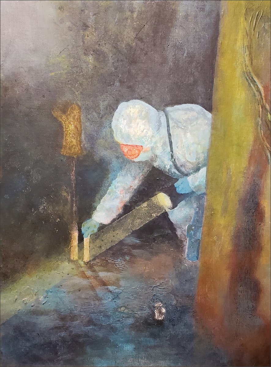 PDcafargo's tweet photo. R-4: The Corridor. Part of the Long Emergency Series. Acrylic on canvas. 2024. 24"x18". https://t.co/fHI4j5yz6u #art #painting #studioart #longemergency #liminalspace #postindustrial https://t.co/lfSu5SaooY
