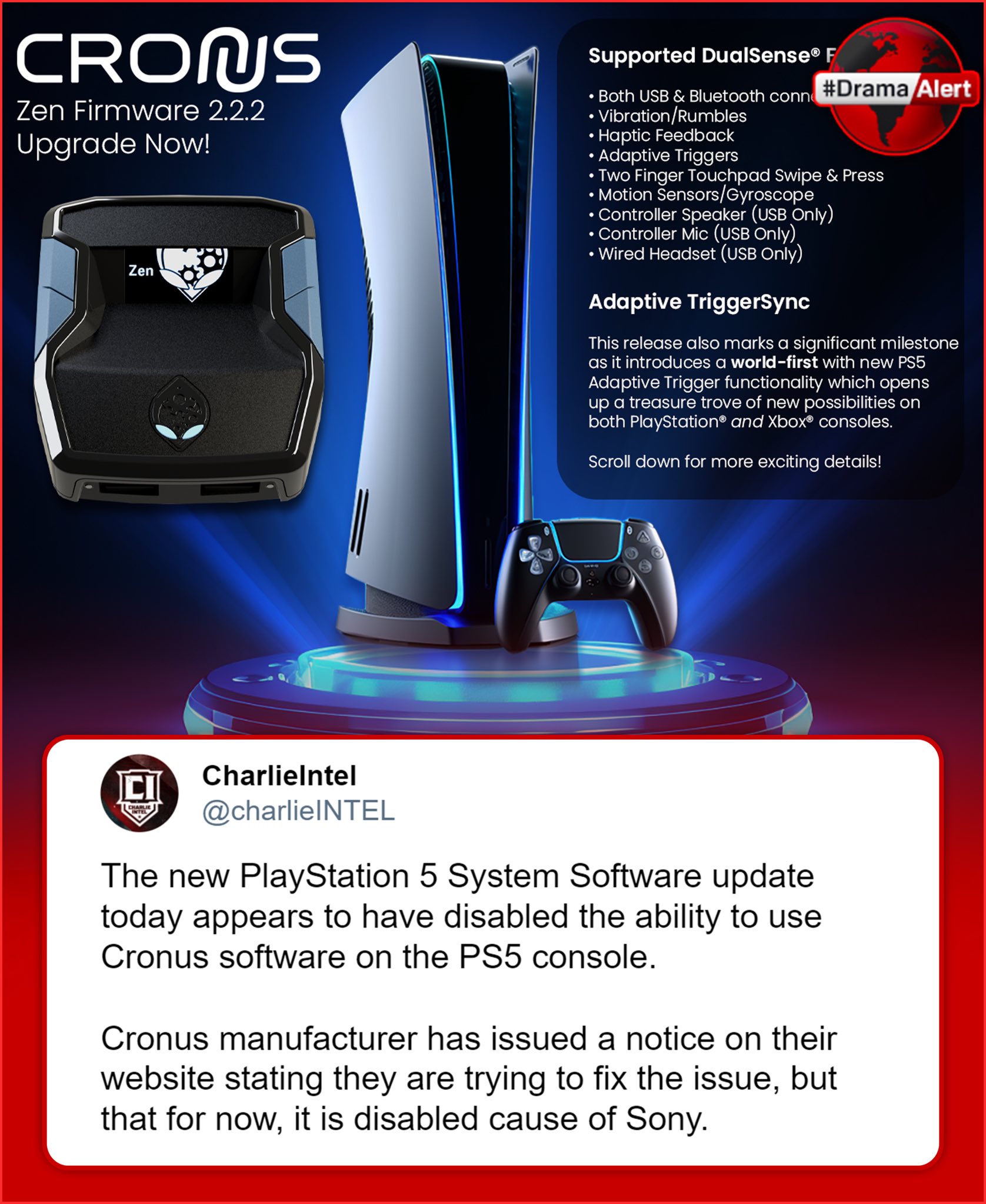 DramaAlert on X: The Cronus Zen has been PATCHED on PS5 consoles, this is  a big day for gamers. 🔥  / X