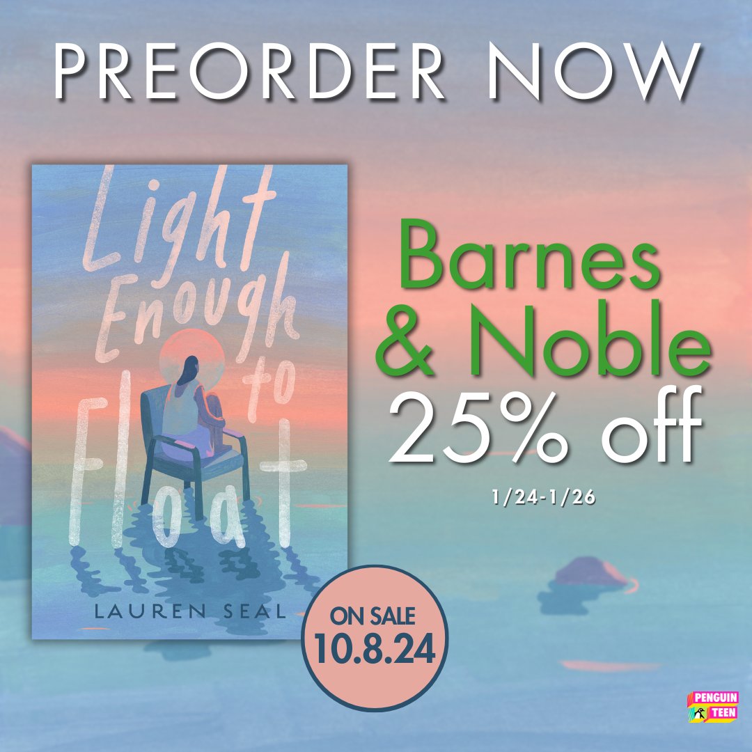 Great Dog Literary (@greatdoglit) on Twitter photo Lauren Seal's novel-in-verse, LIGHT ENOUGH TO FLOAT, is included in the B&N sale! Head to barnesandnoble.com to receive 25% off your preorder! <a href="/PenguinTeen/">Penguin Teen</a> barnesandnoble.com/w/light-enough… Lauren Seal's novel-in-verse, LIGHT ENOUGH TO FLOAT, is included in the B&N sale! Head to barnesandnoble.com to receive 25% off your preorder! <a href="/PenguinTeen/">Penguin Teen</a> barnesandnoble.com/w/light-enough…