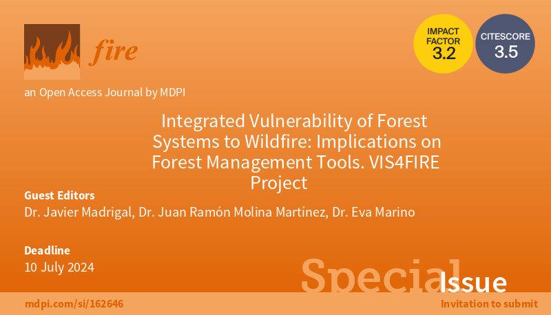 Fire_MDPI's tweet photo. 📢Special Issue on Forest Vulnerability to Wildfires! 🔥 Join the VIS4FIRE project in contributing to cutting-edge research. Share your expertise in prediction, resilience, and post-fire treatments.
https://t.co/G6HH3lbOO5
Let's make a lasting impact! #VIS4FIRE #CallForPapers https://t.co/vN3KNYGOms