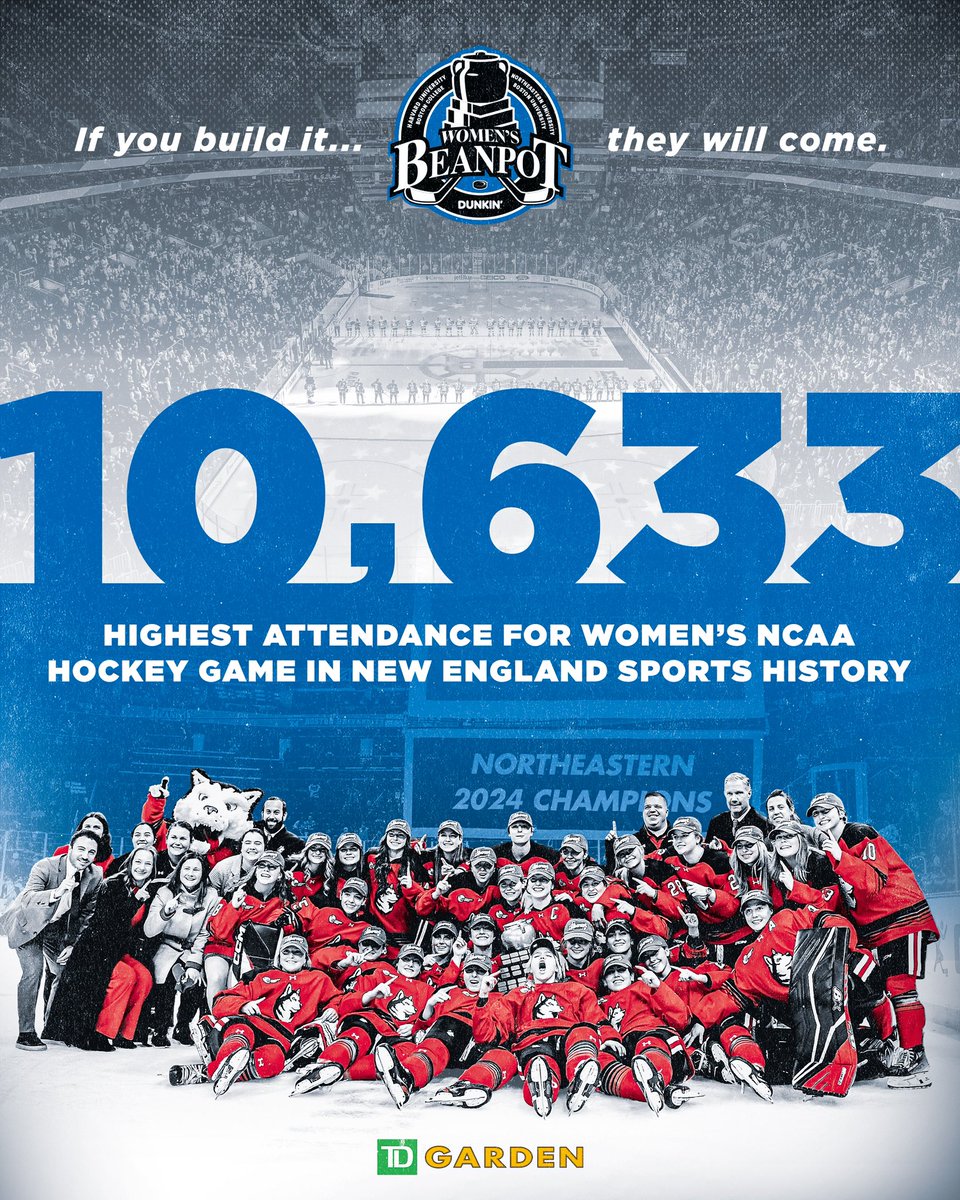 To the past, present &amp; future of hockey, thank you for showing up and showing out for this year’s Dunkin’ Women’s Beanpot.

This game joins the ranks of one of the top-10 largest spectator crowds for women’s college hockey &amp; the first NCAA women’s hockey game played at TD Garden.