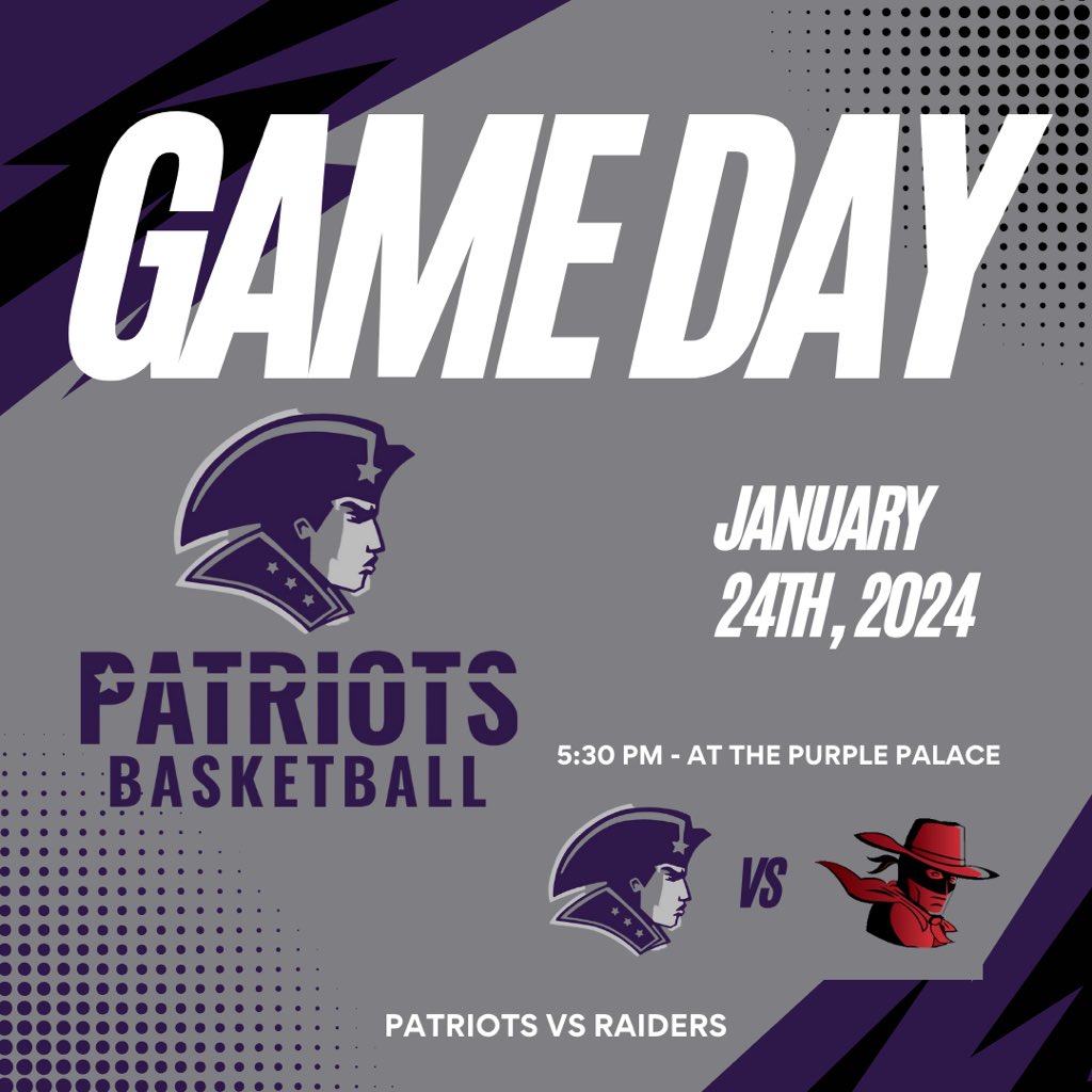 IT’S GAMEDAY!! Your Patriots will play TONIGHT at THE Purple Palace vs Kimmons! JV tips at 5:30 pm and Varsity tips at 6:30 pm! Make sure to wear your purple and #packthepurplepalace #Patriotway #TGHT