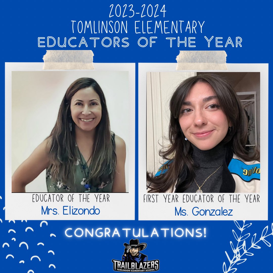 MsHJ15's tweet photo. Congratulations to our Educators of the Year! We are so proud to have Mrs. Elizondo @ChristinaElizo4 in 2nd Grade and Ms. Gonzalez in ECC/ECSE to represent our Tomlinson community! 🎉 @NISD @NISDTomlinson @REsquivel_NISD #BlazeTheWay https://t.co/YyJH1GofFi