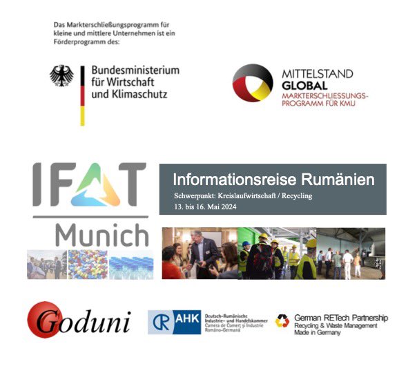 From June 13th - 16th we are welcoming a Romanian delegation (circular &amp; recycling economy) in Munich on behalf of the Federal Ministry for Economy and Climate Protection (Environmental Technologies Export Initiative) -> registration open for corporations: goduni.de/news
