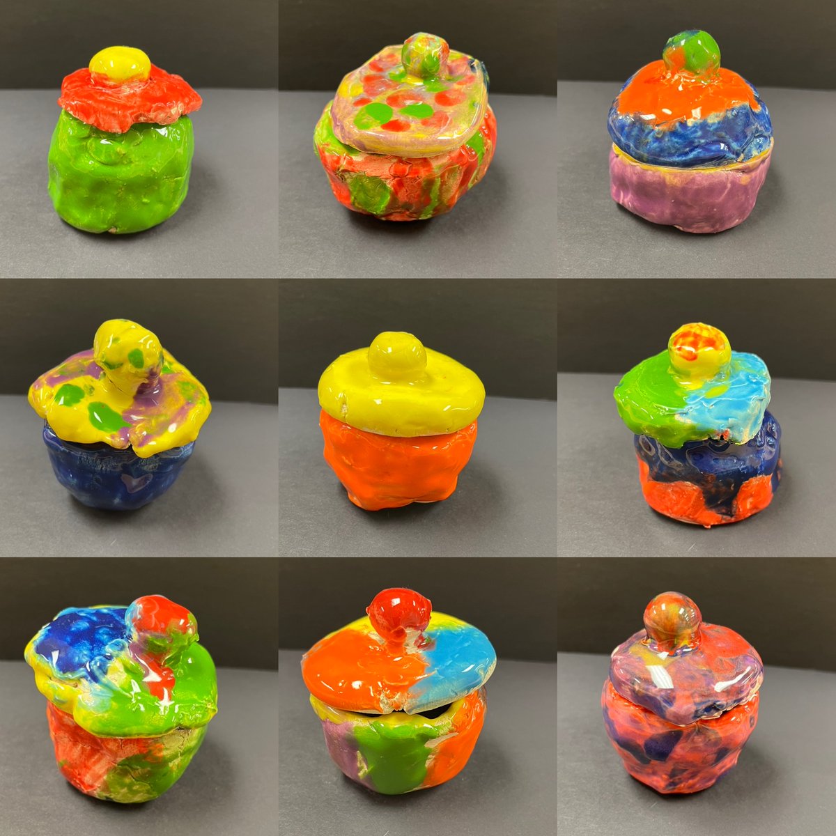 Kindergarten pinch pots with lids #MannSchool #OakPark97 #WeAreD97 #MyD97 #clay #glaze