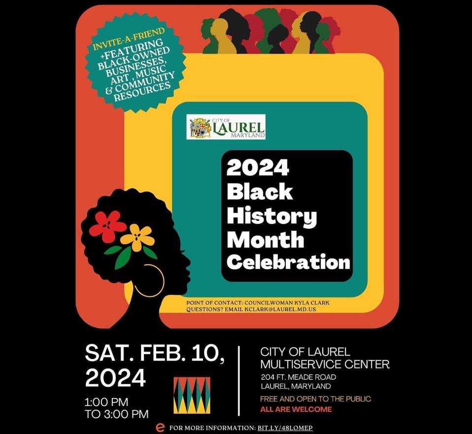 Save the date for the #cityoflaurel #BlackHistoryMonth  event on February 10th.  This will be an inspiring and entertaining event.  <a href="/LaurelPIO/">Laurel PIO</a> <a href="/LaurelMayor/">Keith Sydnor</a> <a href="/lrljuneteenth/">laureljuneteenthcommittee</a> @laurelparksrec <a href="/laurelmsvc/">Laurel Multiservice Center</a>