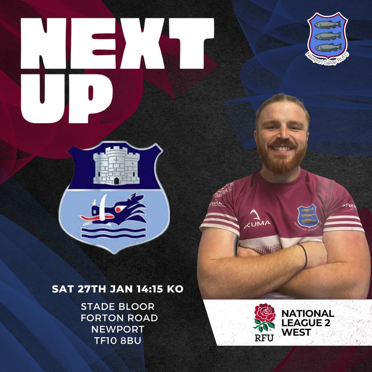 🏉 NEXT UP 🏉 After last weekends game been called off due to frozen pitches this weekend the boys face a massive challenge in league rivals DK 📆 Saturday 27th January 🕰️ 14:15 KO 🏟️ Stade Bloor 🏆 National 2 West 🐟🐟🐟