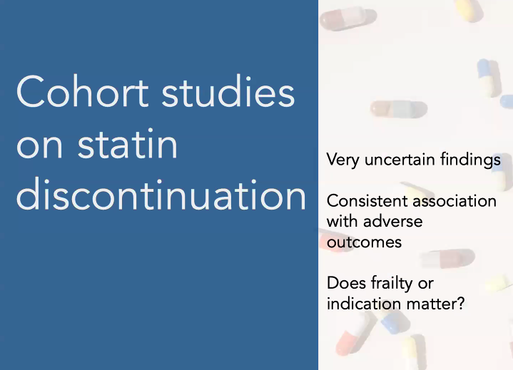 deprescribing's tweet photo. Great talk @wadddee summarizing the current evidence for #statin #deprescribing! 

A decision to stop a statin should be individualized, and take into account the patient's values and preferences, health status, and available evidence.
 
@Drug_Evidence 
https://t.co/XYXgDTmzwA https://t.co/PFK3HrQp41
