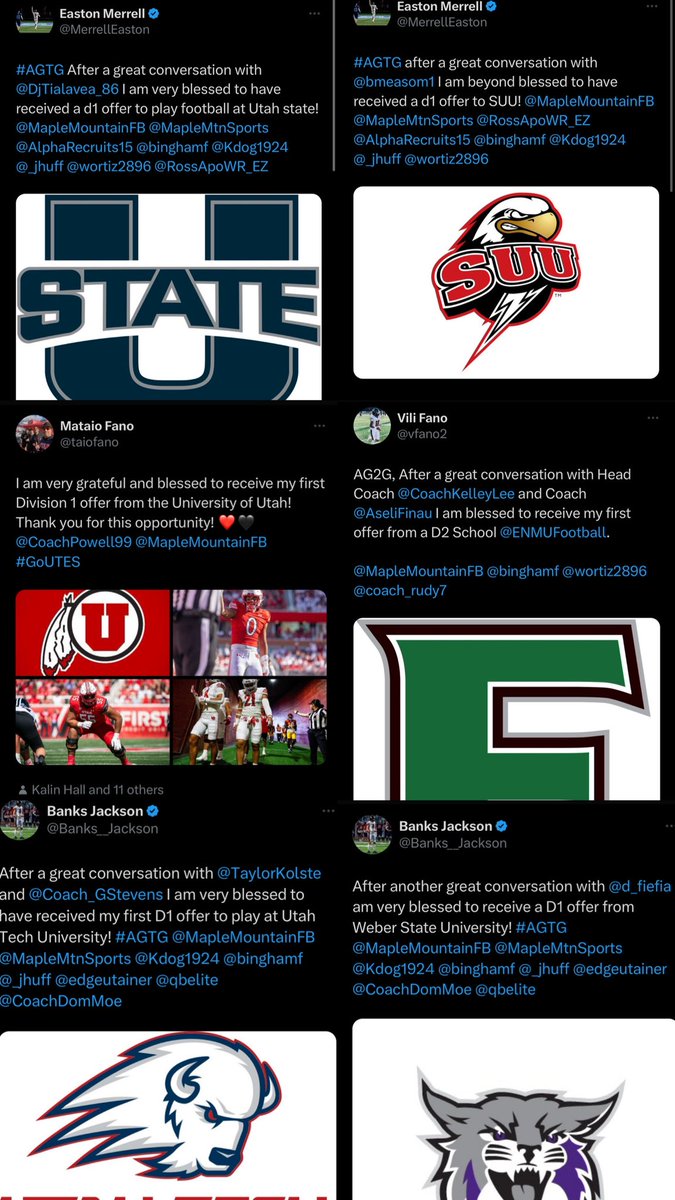 Maple Mountain Football Recruiting (@maplerecruiting) on Twitter photo What a month of January for <a href="/MapleMountainFB/">Maple Mountain Football</a>
The Mountain is on 🔥🔥 LFG!!
<a href="/MerrellEaston/">Easton Merrell</a> <a href="/USUFootball/">USU Football</a> , <a href="/SUUFB_/">Southern Utah Football</a>
<a href="/vfano2/">Vili Fano</a> <a href="/EMUFB/">Eastern Michigan Football</a>
<a href="/taiofano/">Mataio Fano</a> <a href="/Utah_Football/">Utah Football</a>
<a href="/Banks__Jackson/">Banks Jackson</a> <a href="/UtahTechFB/">Utah Tech Football</a> <a href="/weberstatefb/">Weber State Football</a> What a month of January for <a href="/MapleMountainFB/">Maple Mountain Football</a>
The Mountain is on 🔥🔥 LFG!!
<a href="/MerrellEaston/">Easton Merrell</a> <a href="/USUFootball/">USU Football</a> , <a href="/SUUFB_/">Southern Utah Football</a>
<a href="/vfano2/">Vili Fano</a> <a href="/EMUFB/">Eastern Michigan Football</a>
<a href="/taiofano/">Mataio Fano</a> <a href="/Utah_Football/">Utah Football</a>
<a href="/Banks__Jackson/">Banks Jackson</a> <a href="/UtahTechFB/">Utah Tech Football</a> <a href="/weberstatefb/">Weber State Football</a>