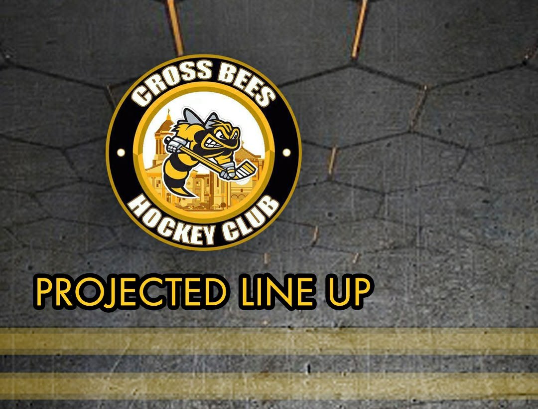 Forwards: L1- Taylor/Cameron/Brown L2- Slobodian/Barron/Robin Baril (Rover) Defense: D1- Derksen/Valcourt D2- Hart/Peluso Goalie: Rous OUT: Bissonnette, McLeod, Rochon (LTIR) #CrossBees 🐝 #BringTheSting