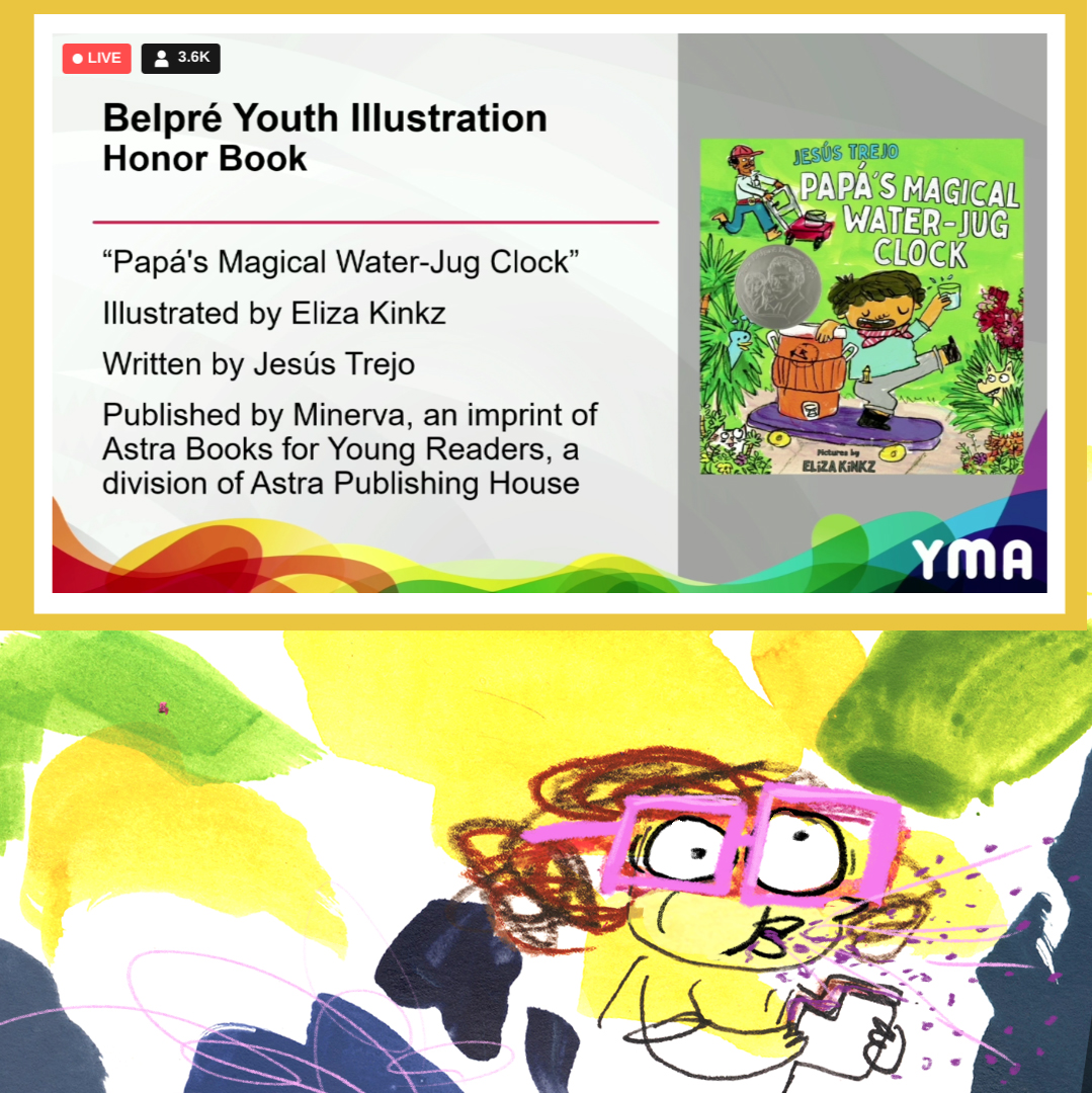 Shocked & feliz to win a @ALALibrary #purabelpré illustration honor for Papa's Magical Water-Jug Clock! Gracias to all the Librarians who have supported this book! And Gracias to @mariarussobooks Amelia Mack @JesusTrejo @DSloanandco Linette Kim @yikeslouise #Reforma #alayma