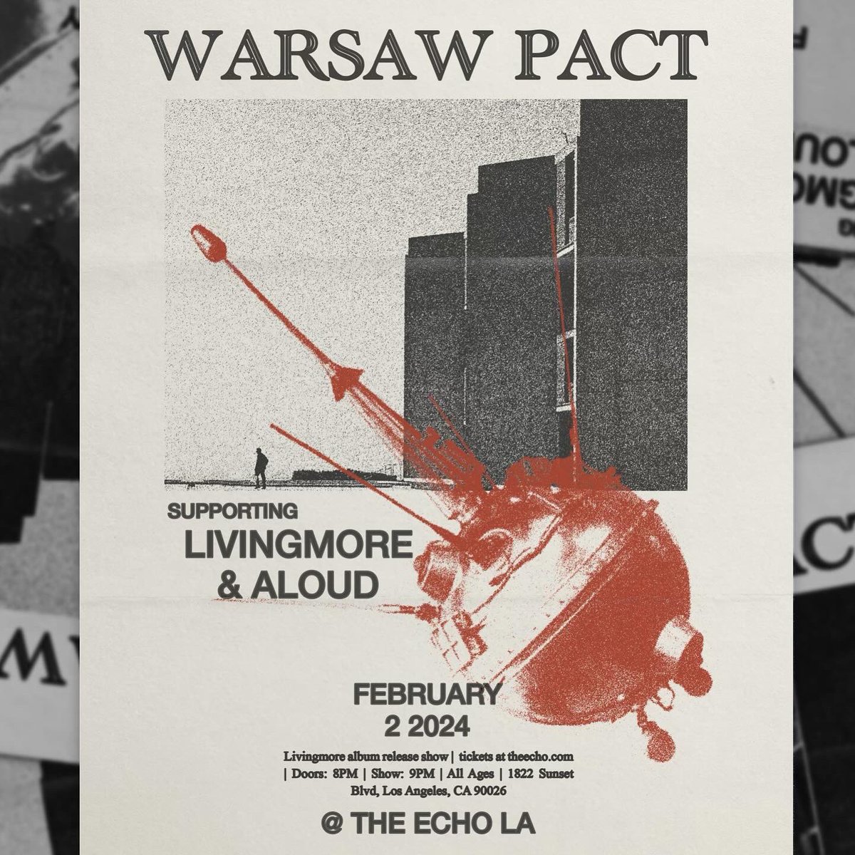 Look! We play at @TheEchoLA in support of @Livingmoremusic next Friday - We may or may not go on stage in FULL furry outfits #tbd

 linktr.ee/WarsawPactLA?u…