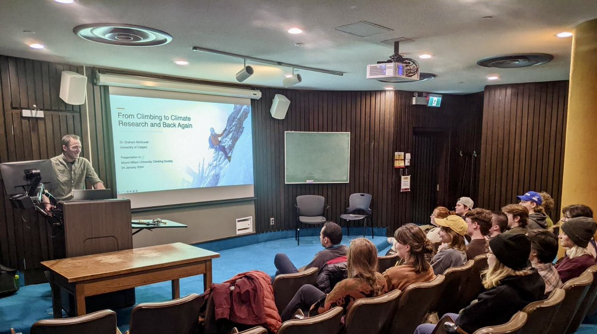 So fun talking with the <a href="/MountAllison/">Mount Allison</a> University Climbing Society about my journey from climber to climate change researcher, including some of the climbs and studies along the way. Great questions from these keen climbers/students.
