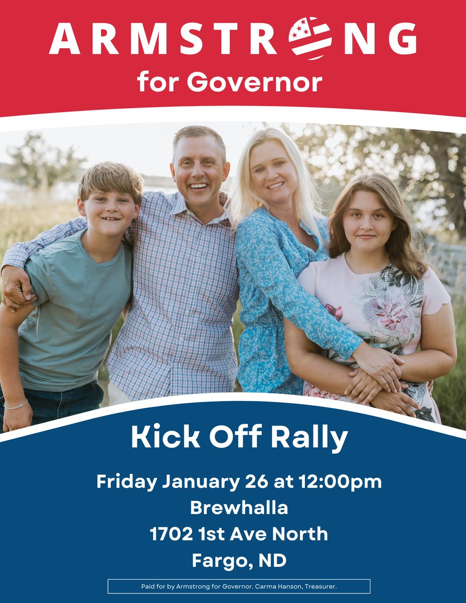 Join us Friday for our campaign kick off rally in Fargo.