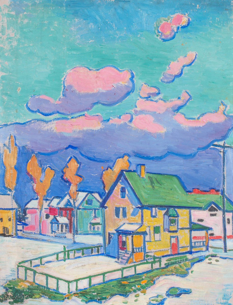 Houses and Pink Clouds (1912) by Cleveland painter William Sommer (1867-1949)