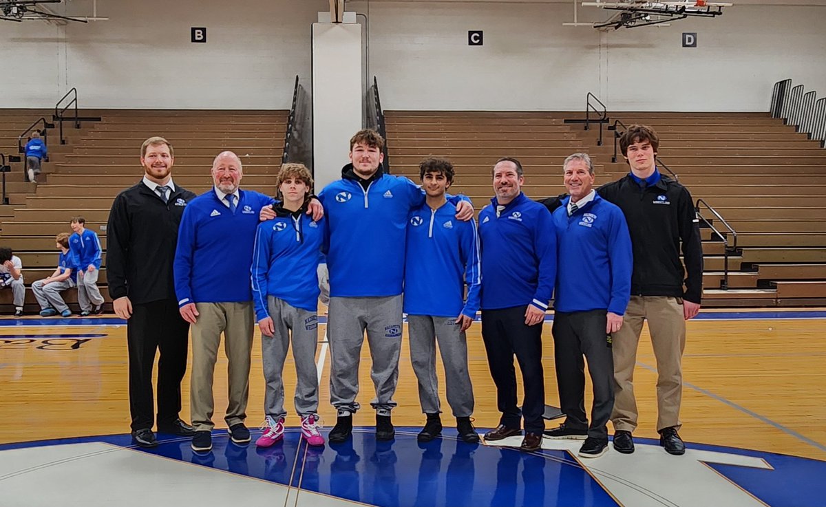 Blue Eagles victorious over William Allen 66-6 on Senior Night!

Thank you to our Seniors &amp; their parents for their hard work, dedication, sacrifice, &amp; contributions to our program! Best wishes Dominic, Gabe, &amp; Sean!

#GoBlueEagles
#GoLadyBlueEagles
#NazarethProud
🔵🦅🤼‍♀️🤼‍♂️