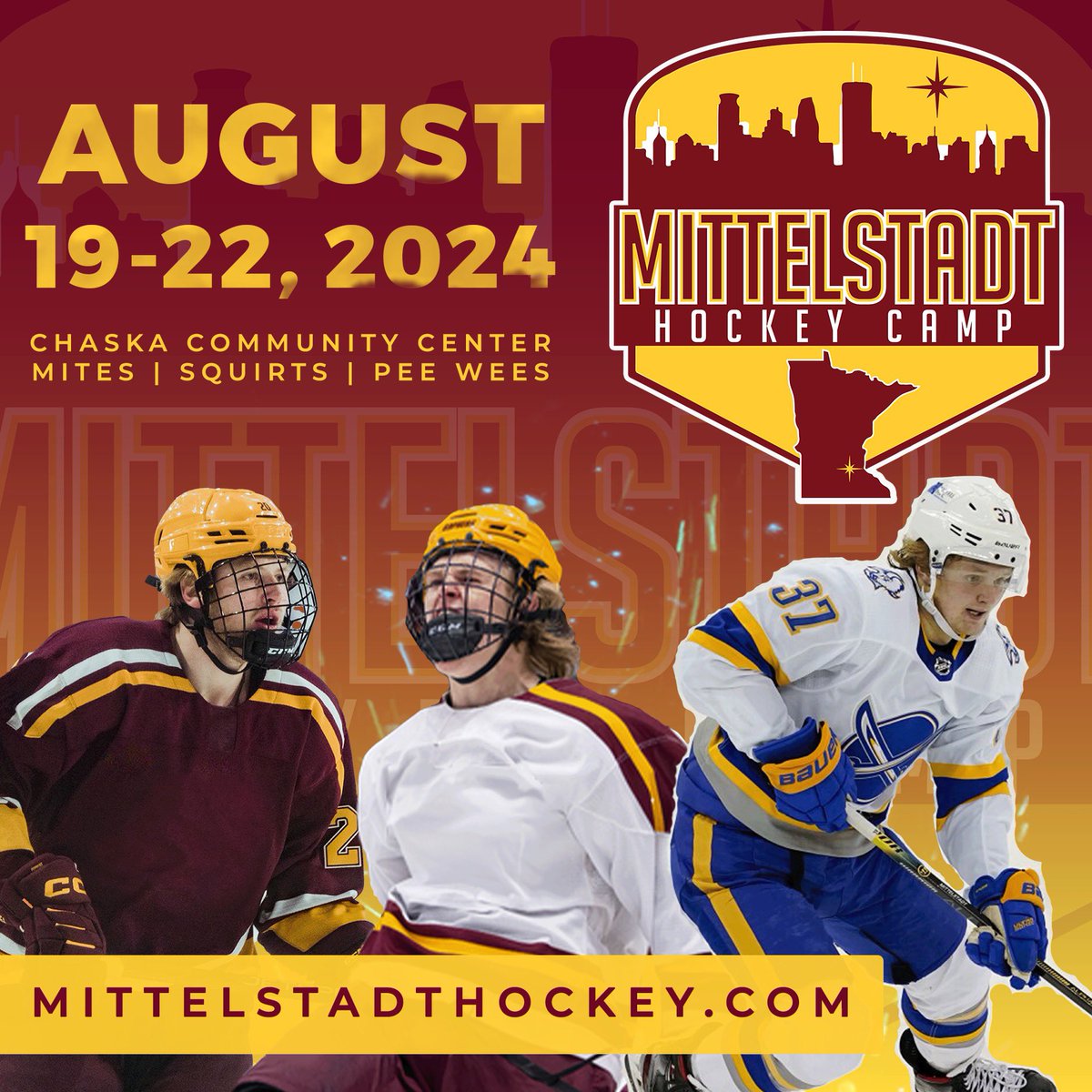Register now for the first MITTELSTADT HOCKEY CAMP August 19-22, 2024 in Chaska, MN! Learn from Division 1 Players and elite coaches plus a special appearance by our brother Casey! All Day camp for Mites, Squirts, and Pee Wees! Open to boys and girls! Link in bio for more info!