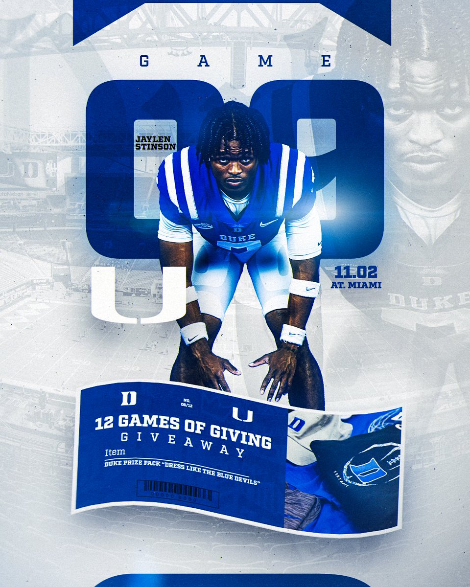 GAME NINE
11/2 | at Miami

Dress like the Blue Devils! You’ll get a Duke prize pack!

All you need to do to enter is like, repost and follow @DukeFootball!