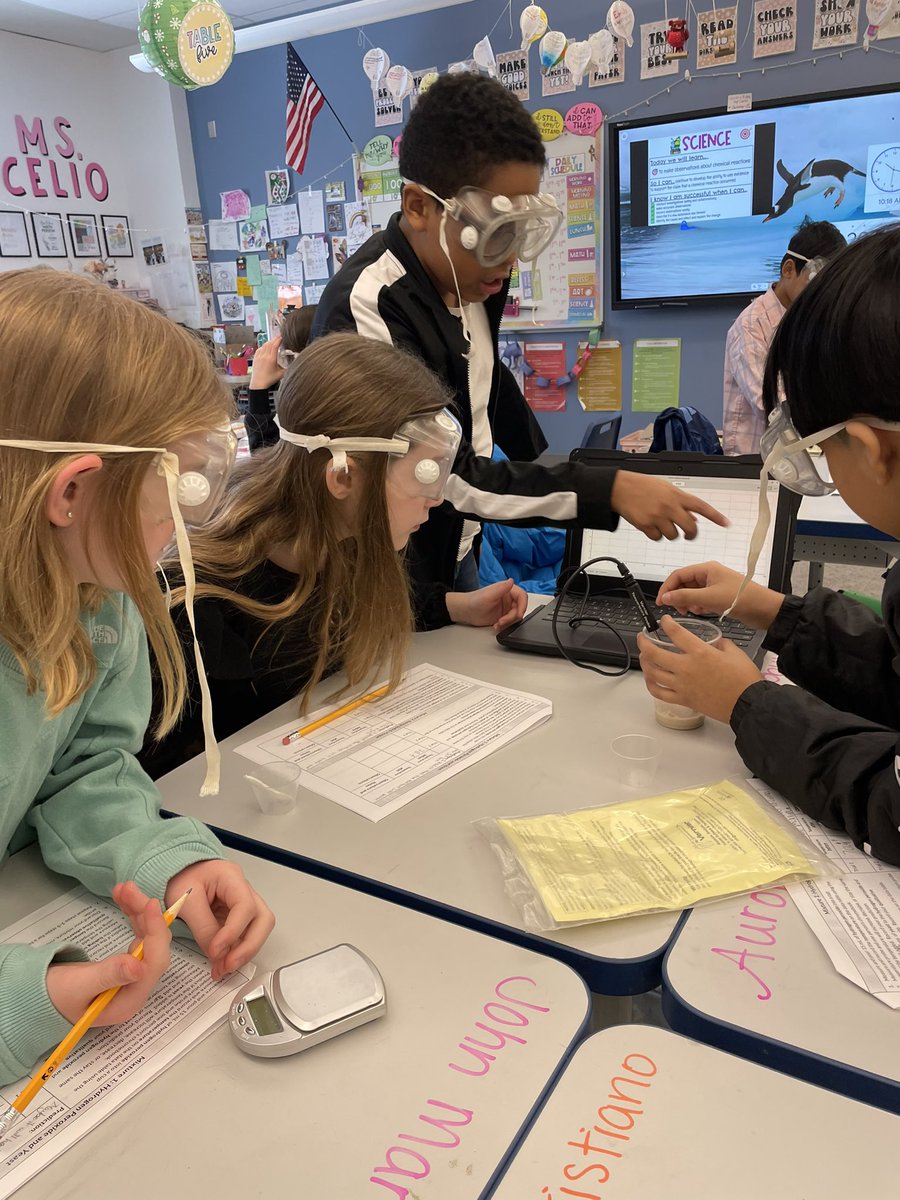 MsCelio's tweet photo. Day 1 of our mixtures investigation- how do we know a chemical reaction has occurred? We investigated within open systems and used different tools to see what kind of reaction different materials had! We 💙 hands on science!😄 #johnsonpride https://t.co/vmxFRNHzWw